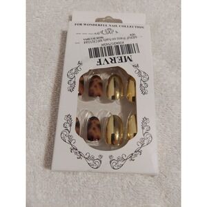 MERVE Press On Nails BUNDLE 2 FOR $25 Gold Brown Tortoise Oval‎ Pointed 24 pc